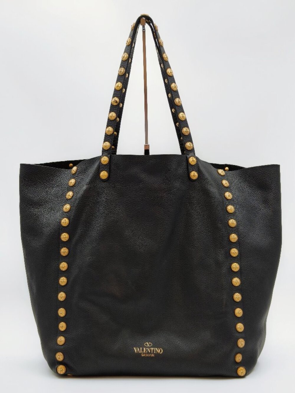 Valentino Garavani Black Leather Rockstud Coin Tote Shoulder Bag Italy